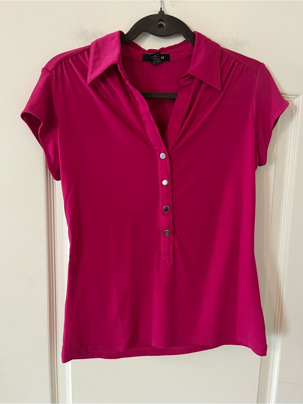 Alfani Bright Fuchsia Short-Sleeve Polo Blouse Like New Size Small